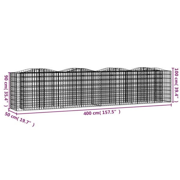 Gabion bågformad 400x50x100 cm galvaniserat järn - Bild 5