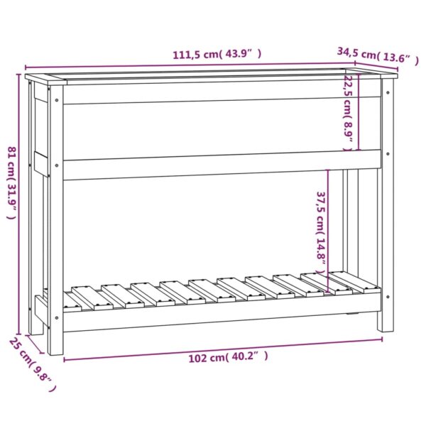 Odlingslåda med hylla honungsbrun 111,5x34,5x81 cm massiv furu - Bild 8