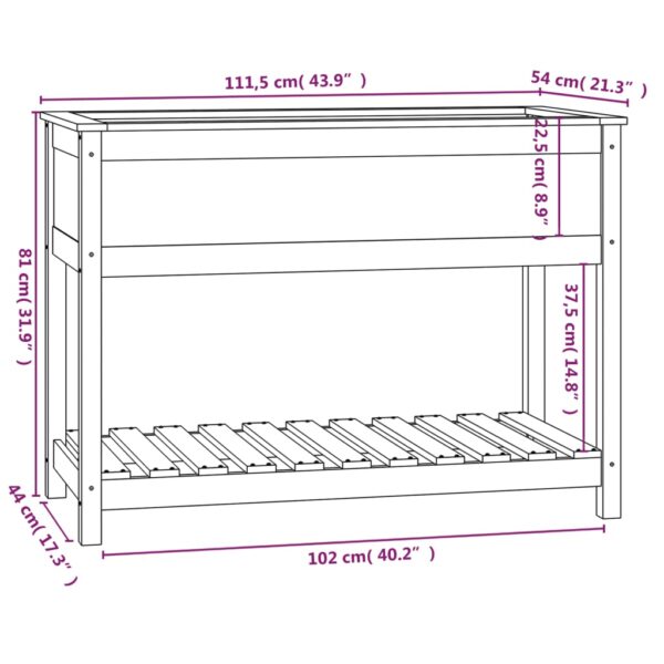 Odlingslåda med hylla svart 111,5x54x81 cm massiv furu - Bild 8