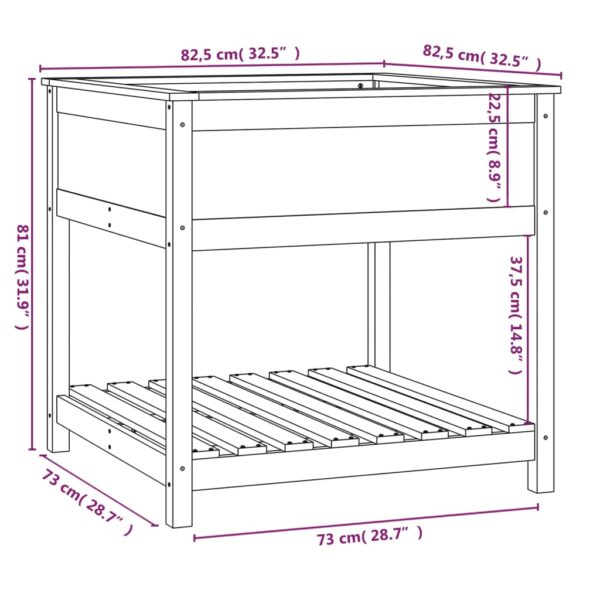 Odlingslåda med hylla svart 82,5x82,5x81 cm massiv furu - Bild 8