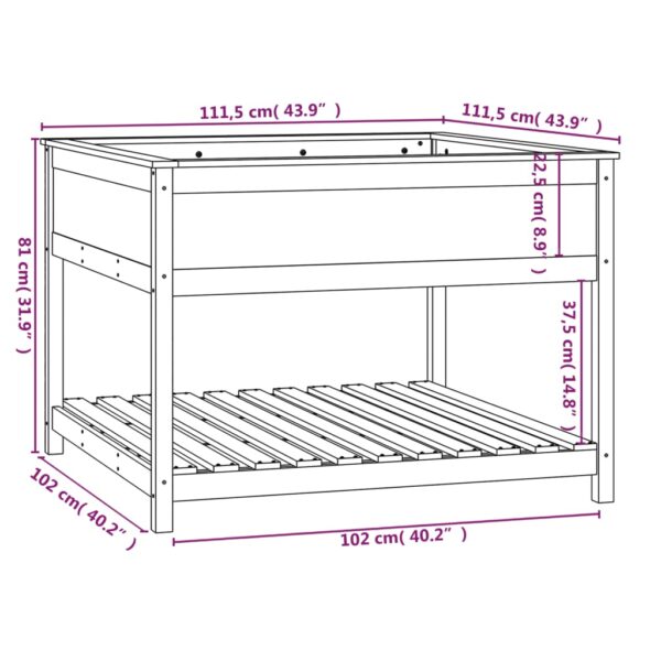 Odlingslåda med hylla vit 111,5x111,5x81 cm massiv furu - Bild 8