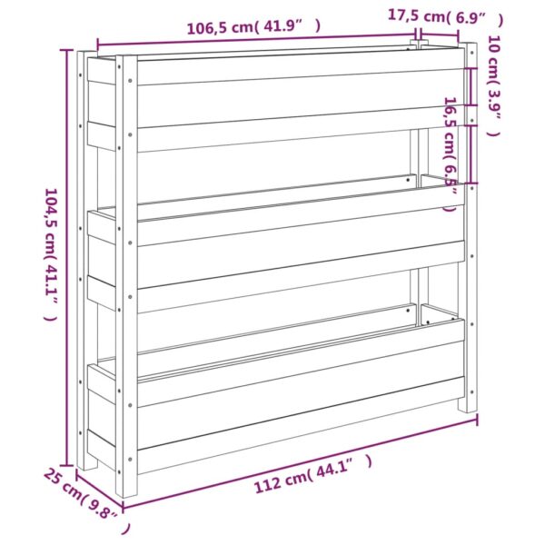 Odlingslåda grå 112x25x104,5 cm massiv furu - Bild 9