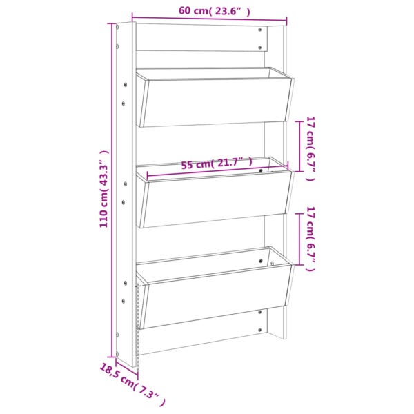 Odlingslåda för vägg 3 nivåer 60x18,5x110 cm svart massiv furu - Bild 9