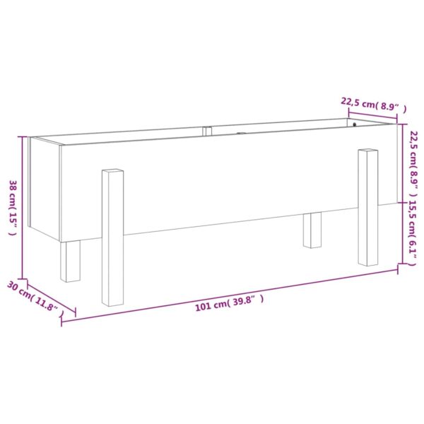 Odlingslåda på ben 101x30x38 cm vit massiv furu - Bild 9