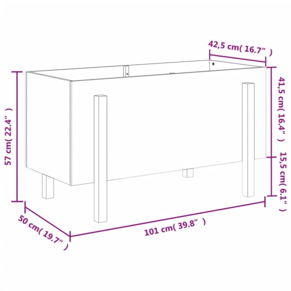 Odlingslåda på ben 101x50x57 cm vit massiv furu - Bild 9