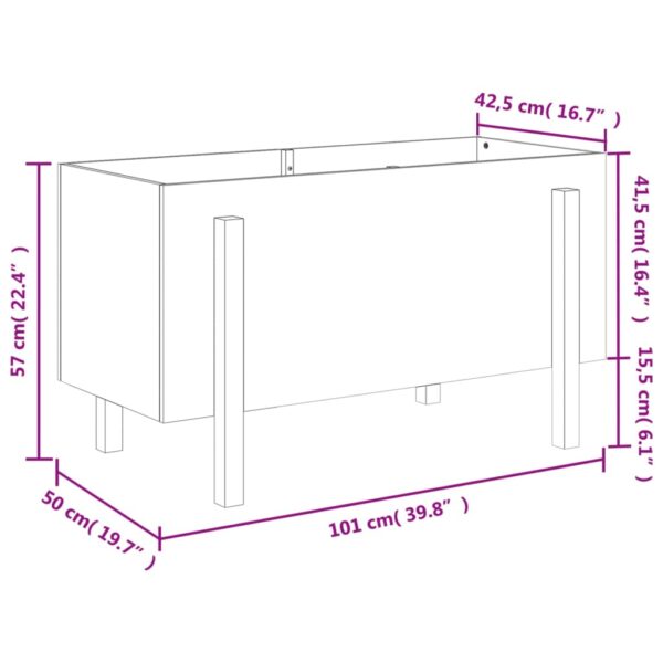 Odlingslåda på ben 101x50x57 cm svart massiv furu - Bild 9