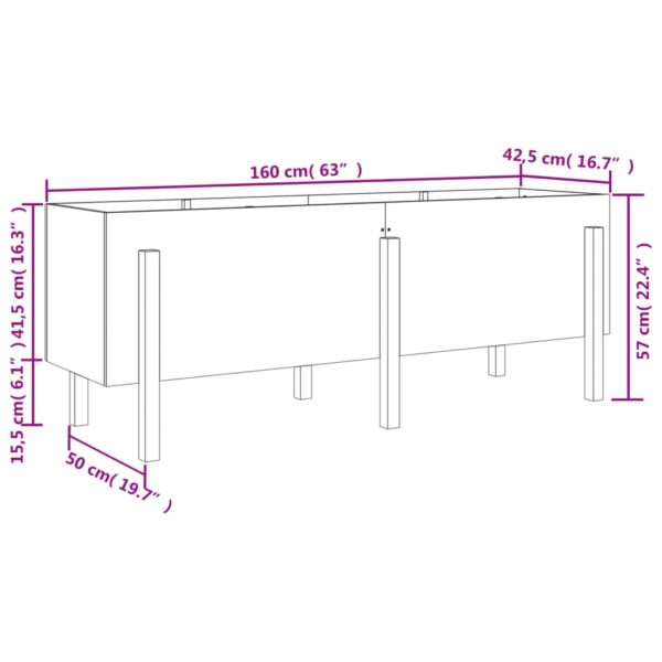 Odlingslåda på ben 160x50x57 cm vit massiv furu - Bild 9