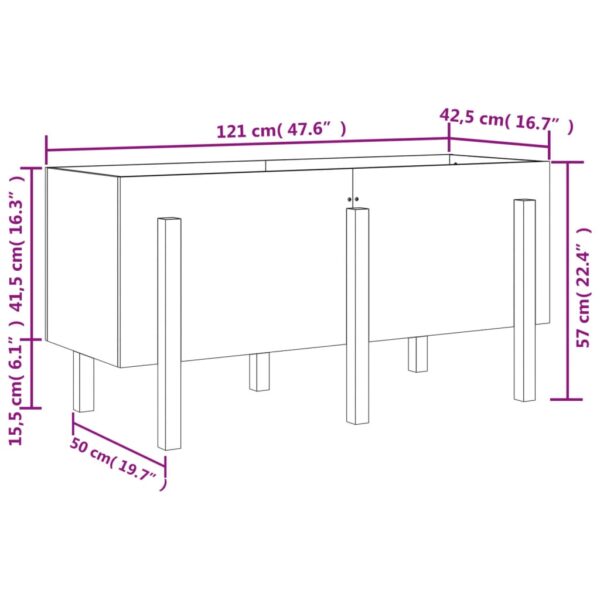 Odlingslåda på ben 121x50x57 cm massiv furu - Bild 9