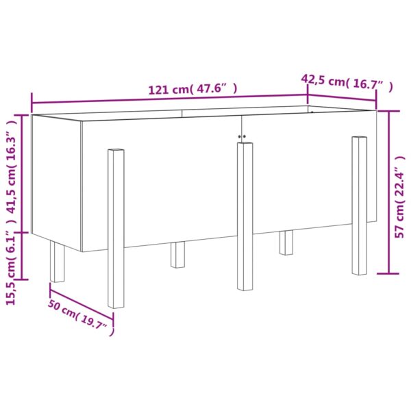 Odlingslåda på ben 121x50x57 cm grå massiv furu - Bild 9