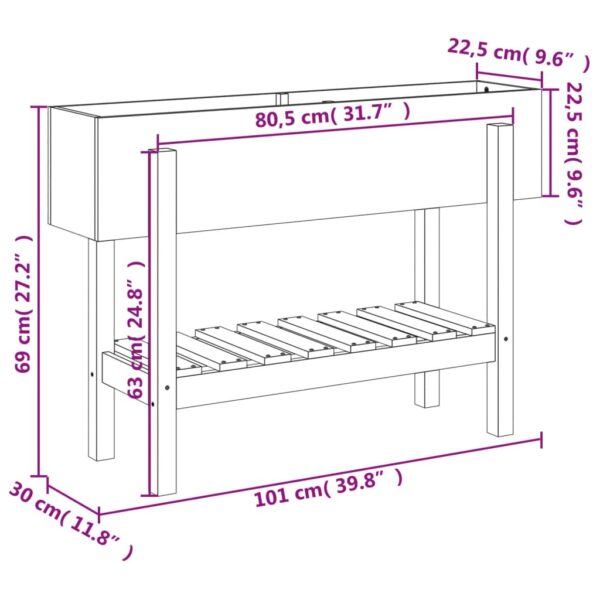 Odlingslåda på ben 101x30x69 cm honungsbrun massiv furu - Bild 9