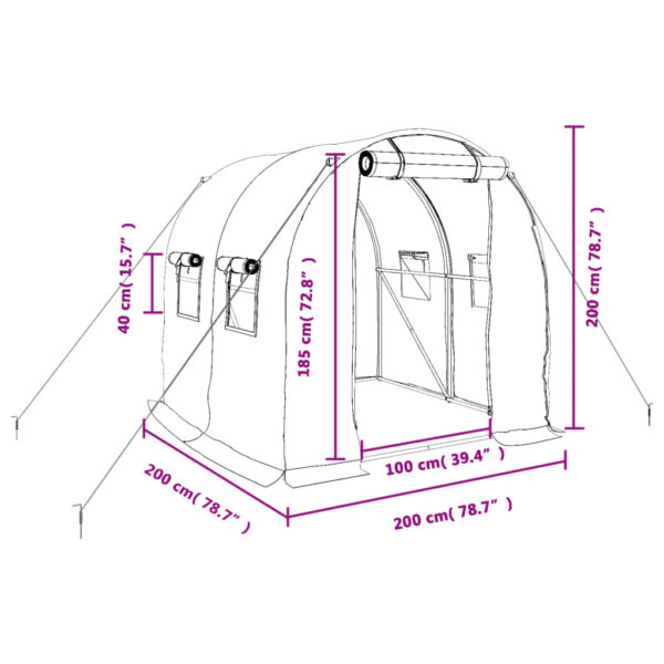 Växthus med stålram grön 4 m² 2x2x2 m - Bild 12