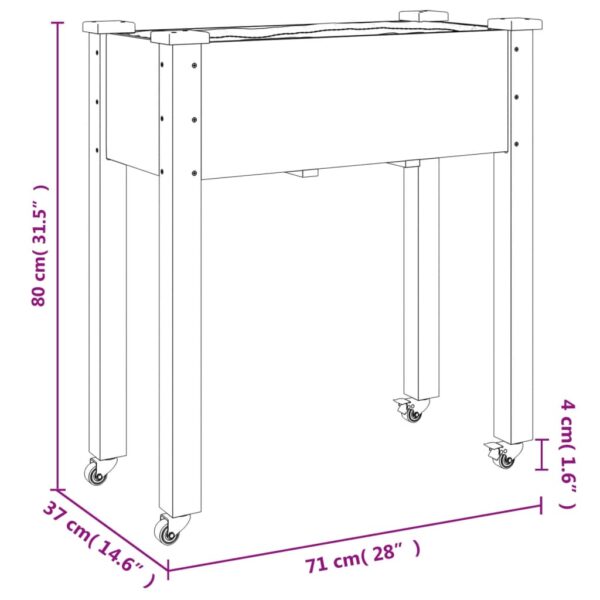 Odlingslåda på hjul med foder grå 71x37x80 cm massivt granträ - Bild 7