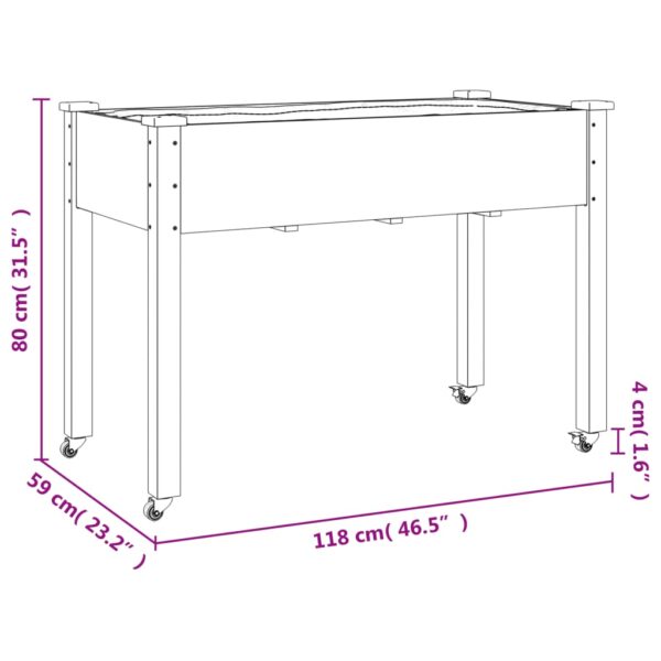 Odlingslåda på hjul med foder brun 118x59x80 cm massivt granträ - Bild 7