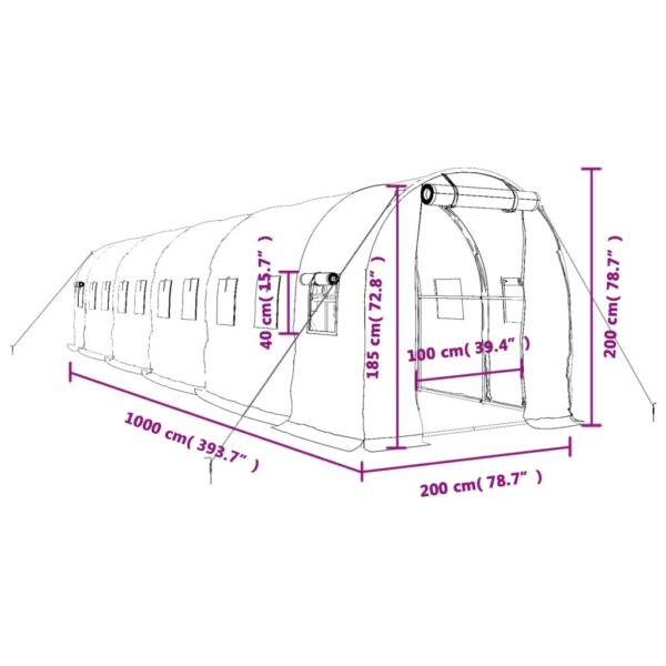 Växthus med stålram grön 20 m² 10x2x2 m - Bild 12