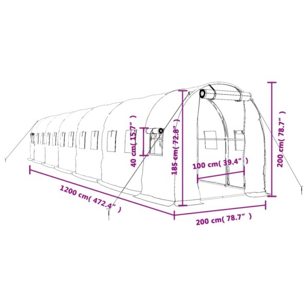 Växthus med stålram grön 24 m² 12x2x2 m - Bild 12