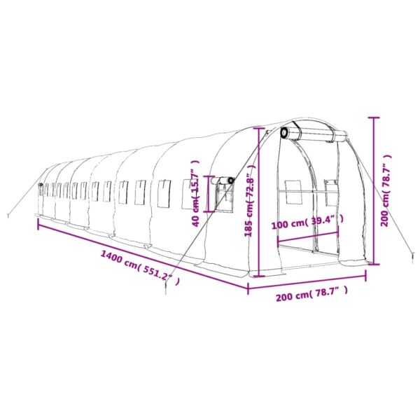 Växthus med stålram grön 28 m² 14x2x2 m - Bild 12