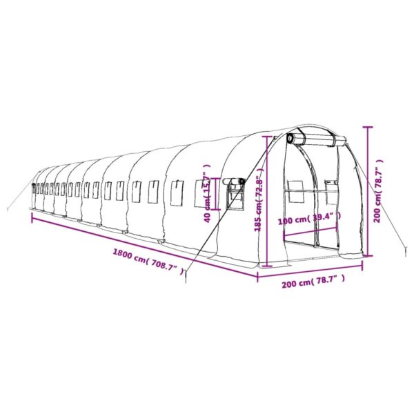 Växthus med stålram grön 36 m² 18x2x2 m - Bild 12