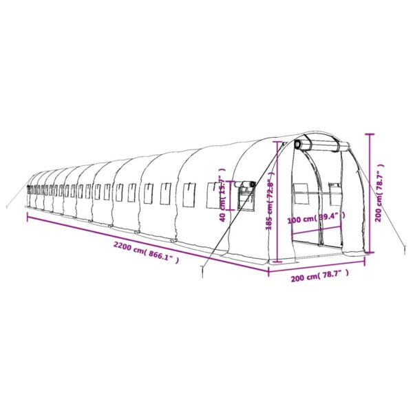 Växthus med stålram grön 44 m² 22x2x2 m - Bild 12