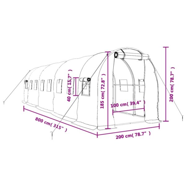 Växthus med stålram vit 16 m² 8x2x2 m - Bild 12