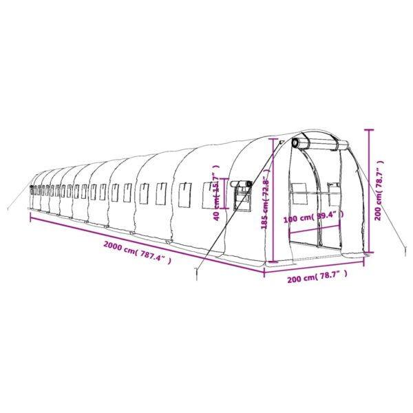 Växthus med stålram vit 40 m² 20x2x2 m - Bild 12