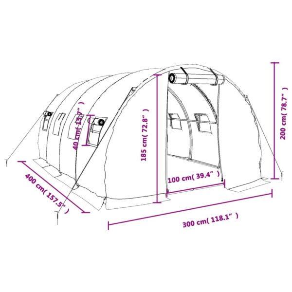 Växthus med stålram grön 12 m² 4x3x2 m - Bild 12