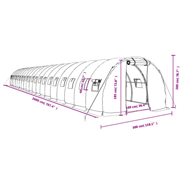 Växthus med stålram grön 60 m² 20x3x2 m - Bild 12