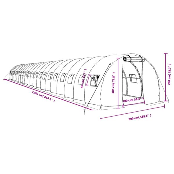 Växthus med stålram grön 66 m² 22x3x2 m - Bild 12