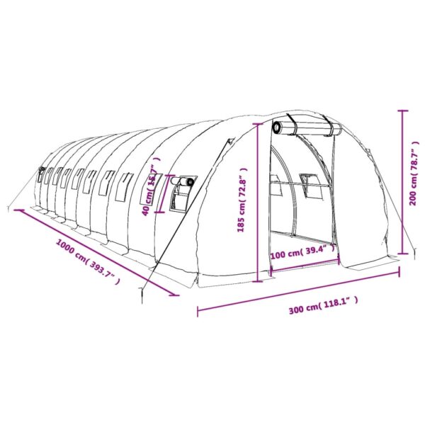 Växthus med stålram vit 30 m² 10x3x2 m - Bild 12