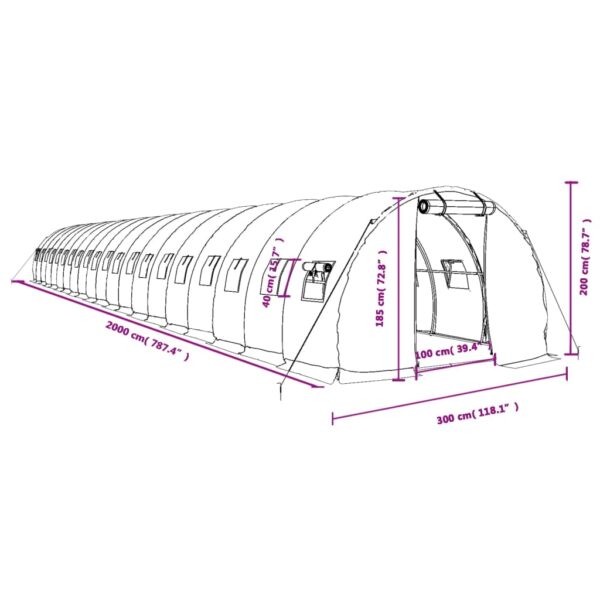 Växthus med stålram vit 60 m² 20x3x2 m - Bild 12