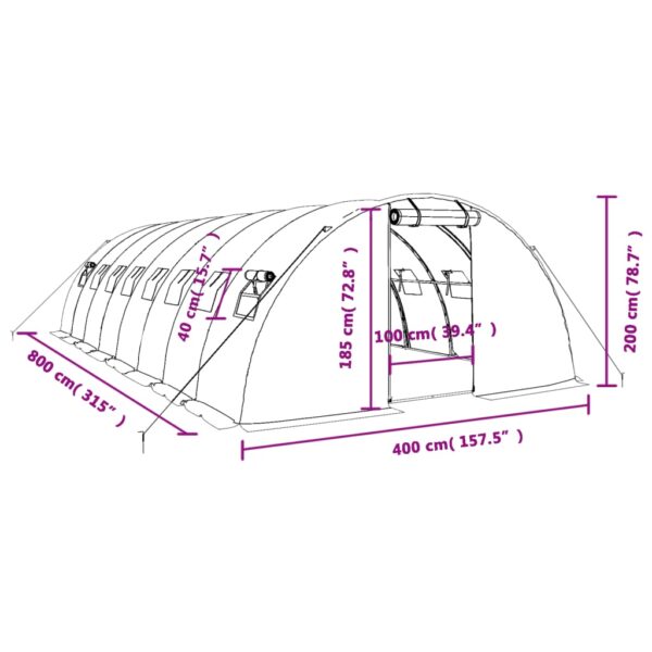 Växthus med stålram grön 32 m² 8x4x2 m - Bild 12