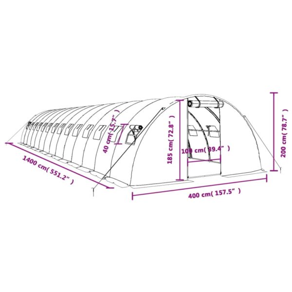 Växthus med stålram grön 56 m² 14x4x2 m - Bild 12