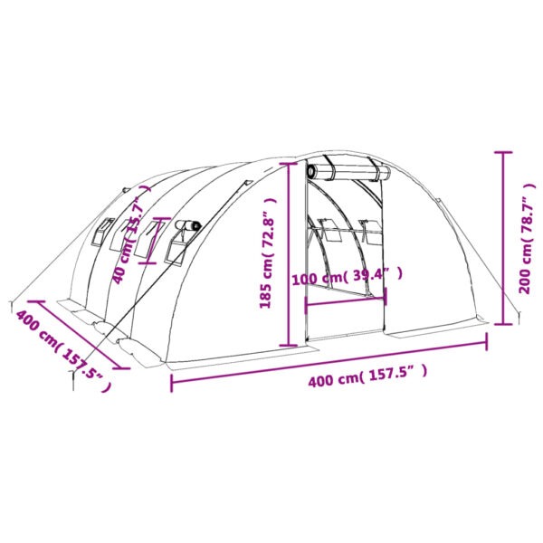 Växthus med stålram vit 16 m² 4x4x2 m - Bild 12