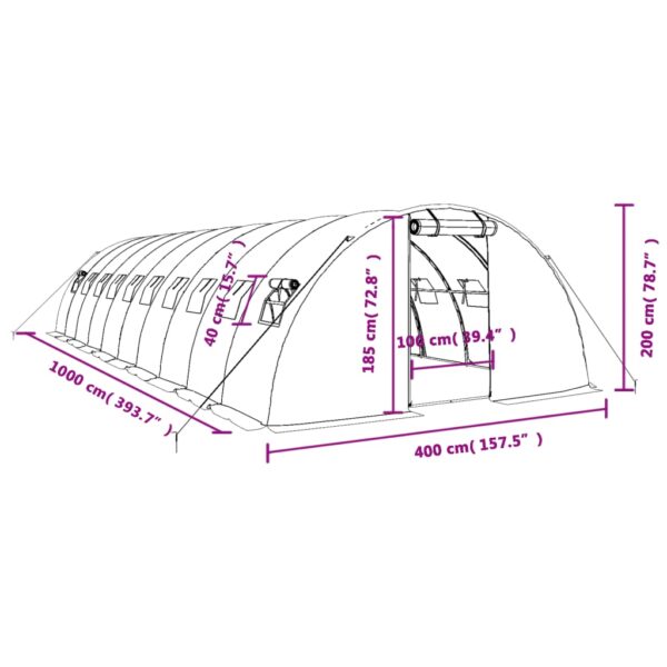 Växthus med stålram vit 40 m² 10x4x2 m - Bild 12