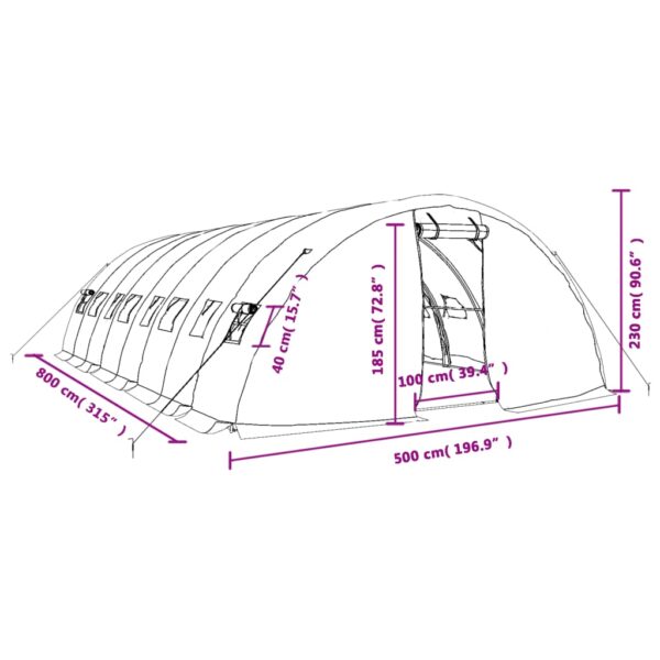 Växthus med stålram grön 40 m² 8x5x2,3 m - Bild 12