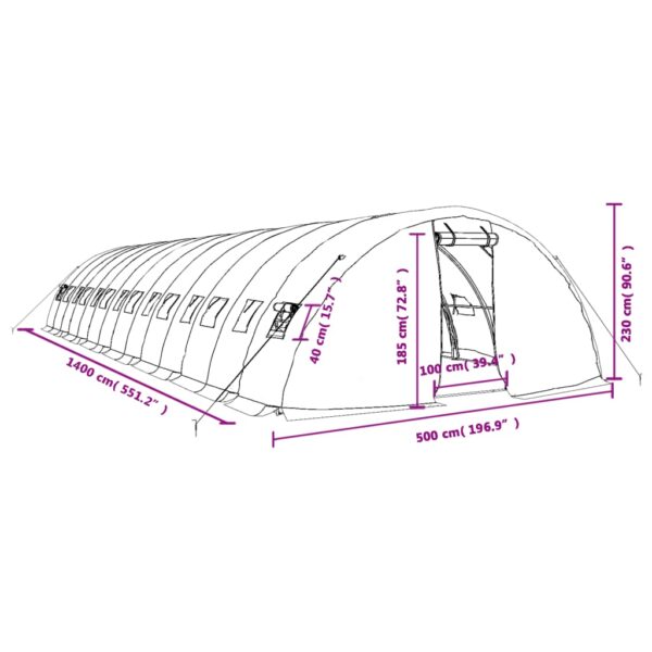 Växthus med stålram grön 70 m² 14x5x2,3 m - Bild 12