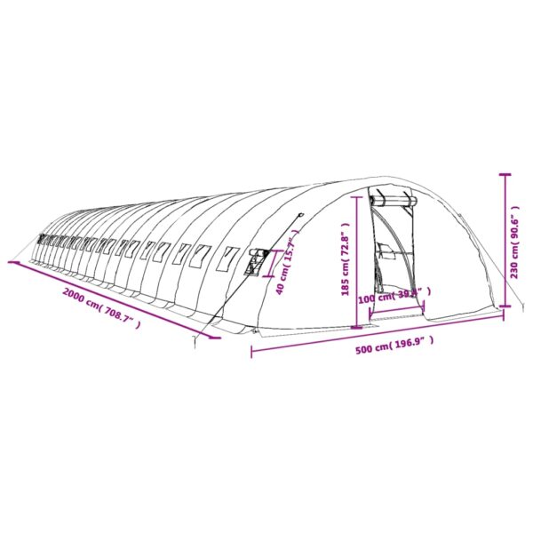 Växthus med stålram grön 100 m² 20x5x2,3 m - Bild 12