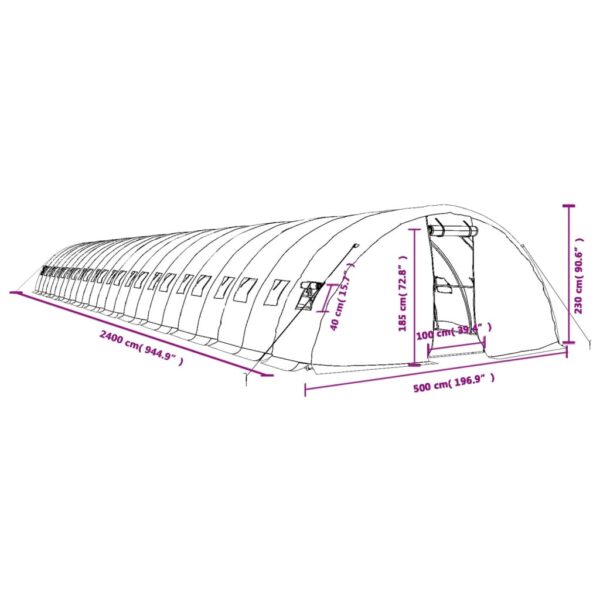 Växthus med stålram grön 120 m² 24x5x2,3 m - Bild 12