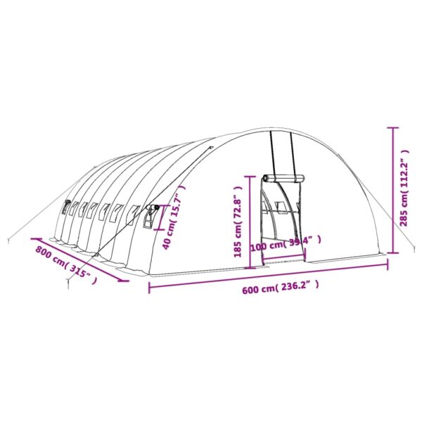 Växthus med stålram grön 48 m² 8x6x2,85 m - Bild 12