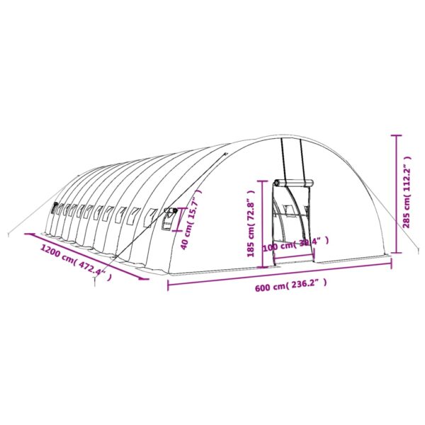 Växthus med stålram grön 72 m² 12x6x2,85 m - Bild 12