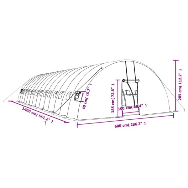 Växthus med stålram grön 84 m² 14x6x2,85 m - Bild 12