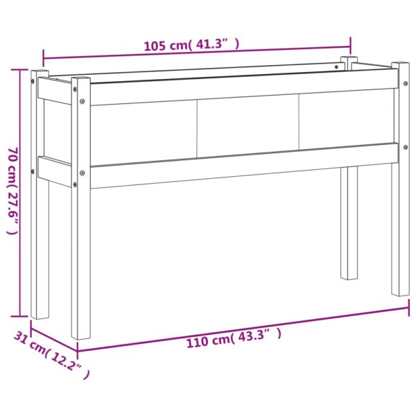 Odlingslådor med ben vaxbrun 110x31x70 cm massiv furu - Bild 11