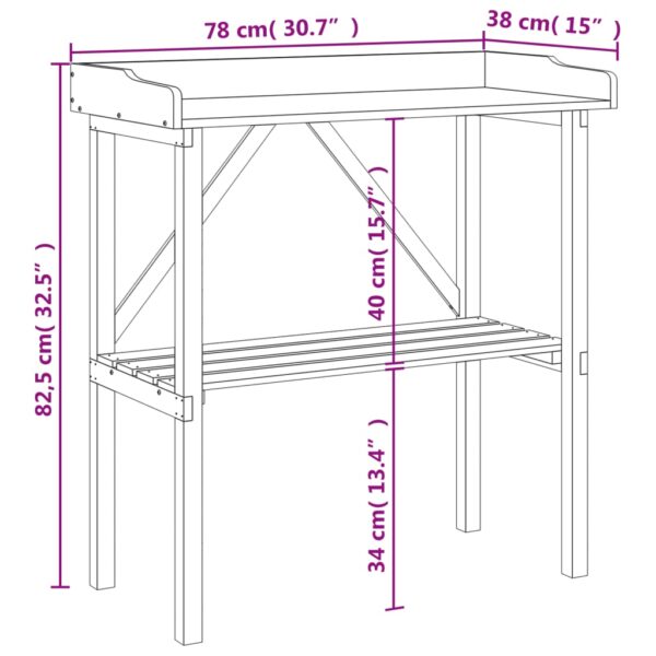 Växtbord med hylla grå 78x38x82,5 cm massivt granträ - Bild 9