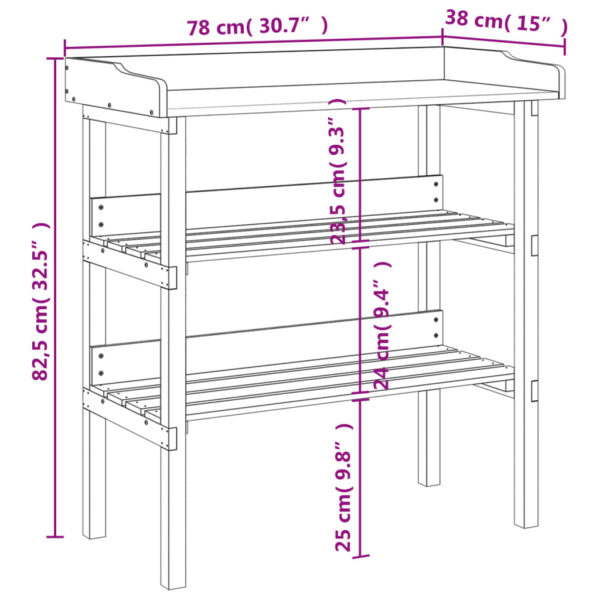 Växtbord med hylla brun 78x38x82,5 cm massivt granträ - Bild 9