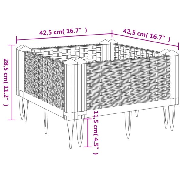 Odlingslåda med piggar ljusgrå 42,5x42,5x28,5 cm PP - Bild 8