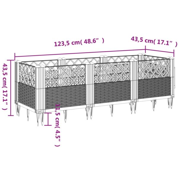 Odlingslåda med piggar svart 123,5x43,5x43,5 cm PP - Bild 8