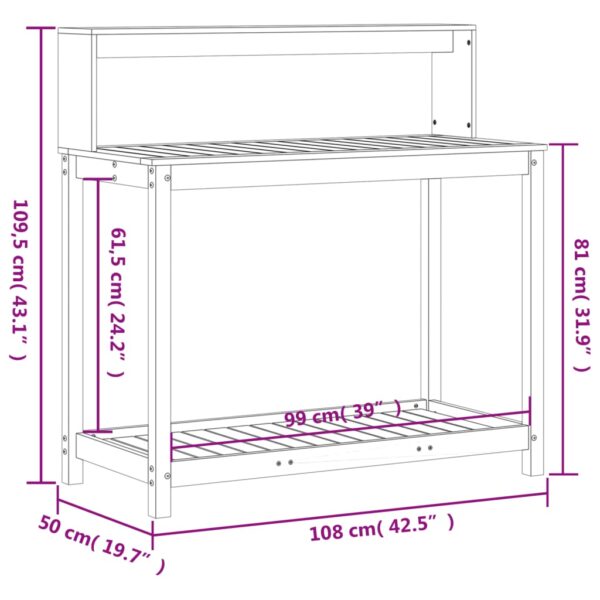 Växtbord med hylla 108x50x109,5 cm massiv furu - Bild 10