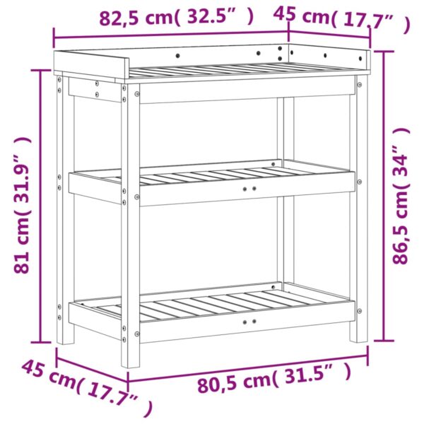 Växtbord med hyllor vit 82,5x45x86,5 cm massiv furu - Bild 10