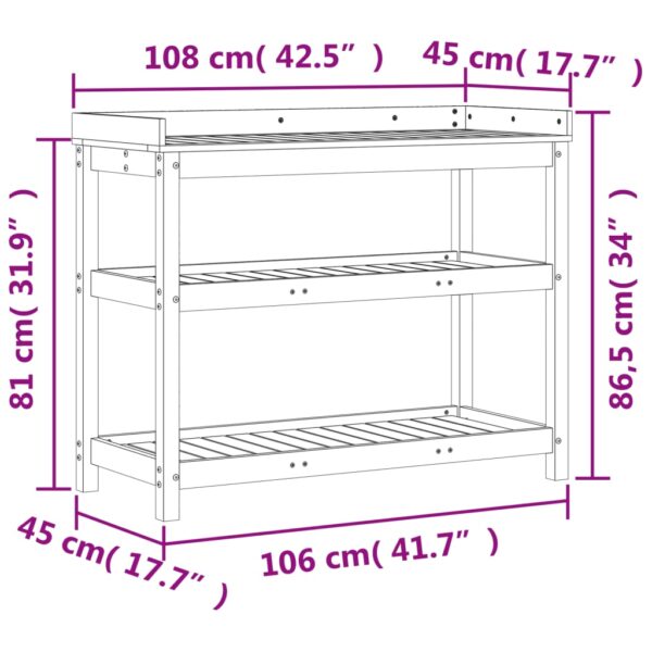 Växtbord med hyllor vit 108x45x86,5 cm massiv furu - Bild 10