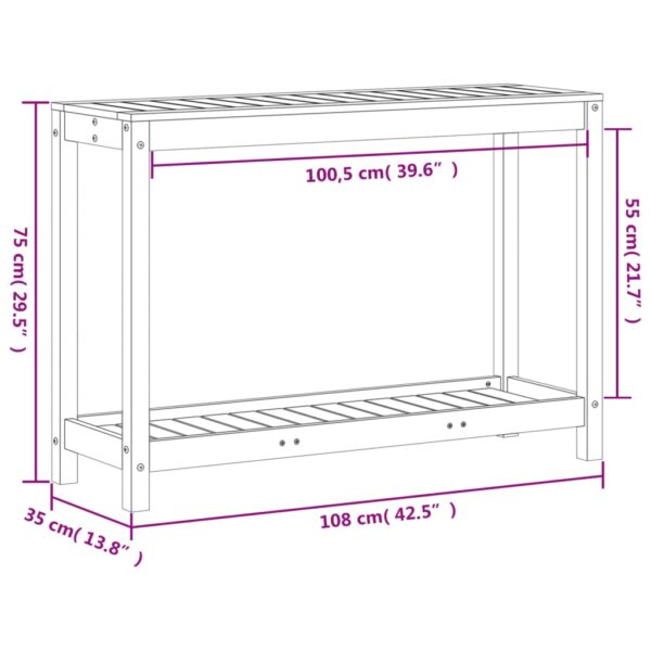 Växtbord med hylla vaxad brun 108x35x75 cm massiv furu - Bild 10