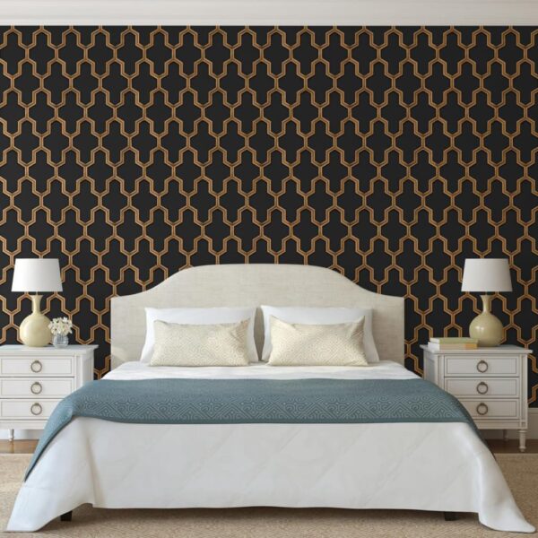 DUTCH WALLCOVERINGS Tapet Geometric svart och guld - Bild 4